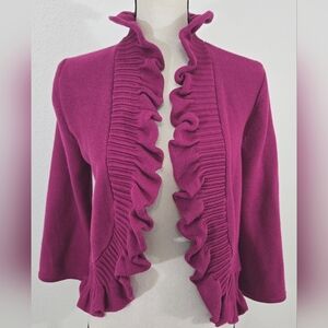 Ruby Rd. Open Front Ruffled Cardigan Pink Purple Cottagecore Office Work, PL